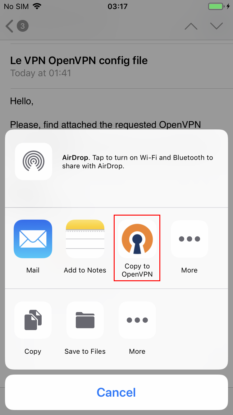 Le VPN installation on iOS (OpenVPN)